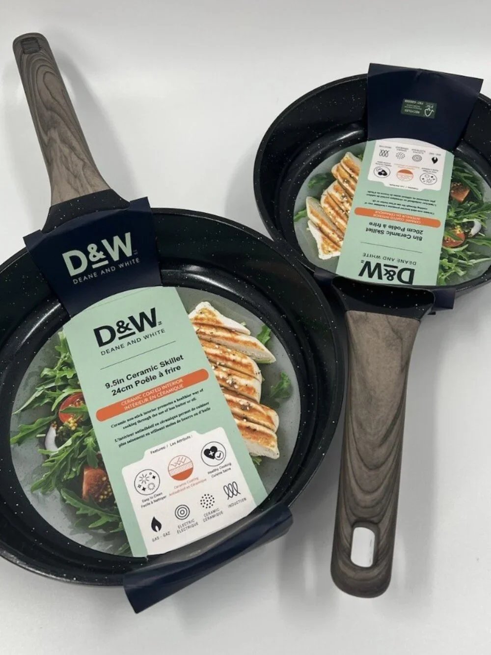 D&W Deane & White 8” & 9.5” inch Ceramic Frying Pan Set with Induction